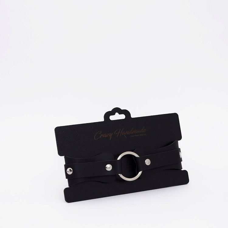 Черный кожаный ошейник с кольцом