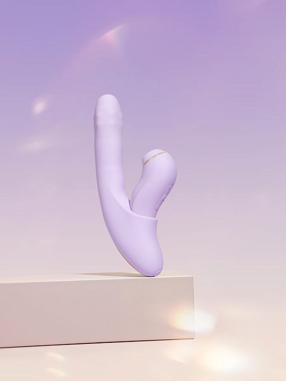 Сиреневый вибромассажер со съёмным клиторальным пульсатором DuoGlow