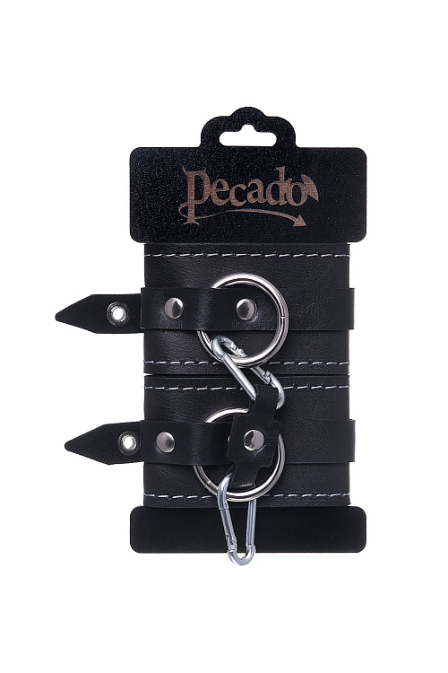 Черные двухслойные наручники с белой строчкой