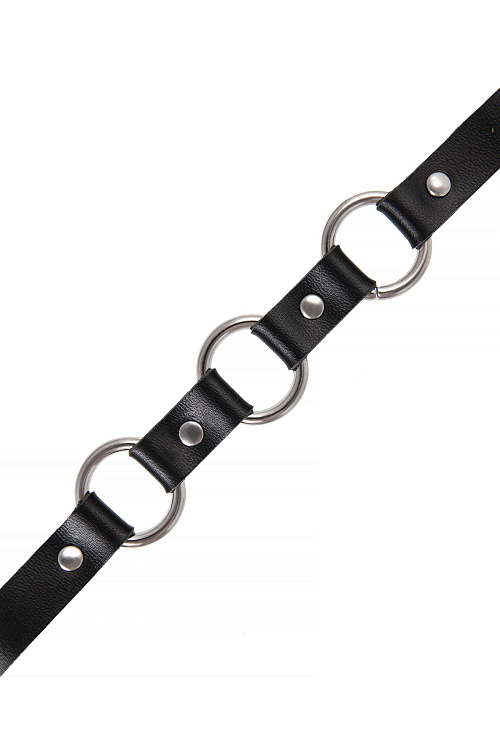Черный кожаный чокер-ошейник с тремя кольцами