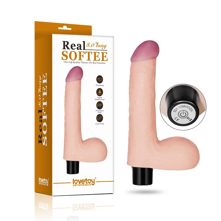 Телесный вибромассажер-реалистик Real Softee Cock 8 - 17 см.
