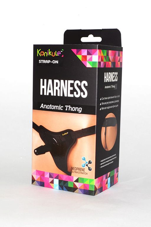 Чёрные трусики с плугом Kanikule Strap-on Harness Anatomic Thong