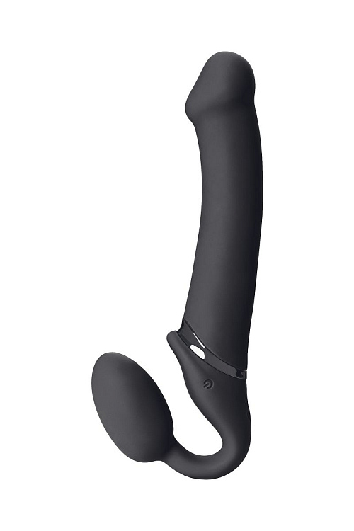 Черный безремневой вибрострапон Vibrating Bendable Strap-On L