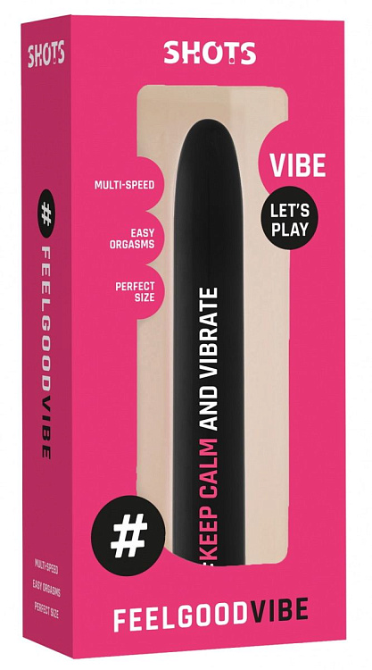 Черный гладкий вибромассажер Feelgood Vibe #Keep calm and vibrate - 17,2 см.