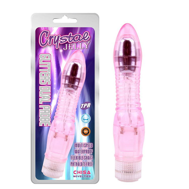 Розовый вибратор Glitters Dual Probe - 22,2 см.