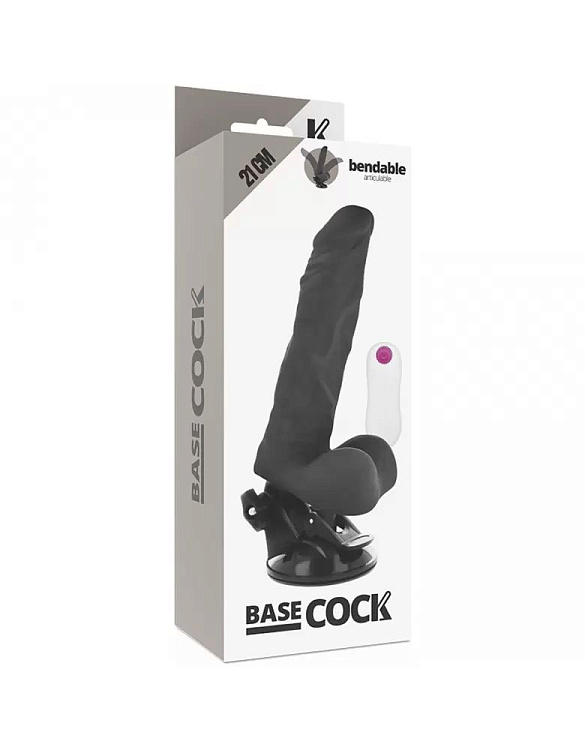 Черный вибратор на мощной присоске Basecock Realistic Vibrator Remote Control - 21 см.