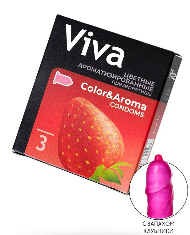 Цветные презервативы VIVA Color Aroma с ароматом клубники - 3 шт.