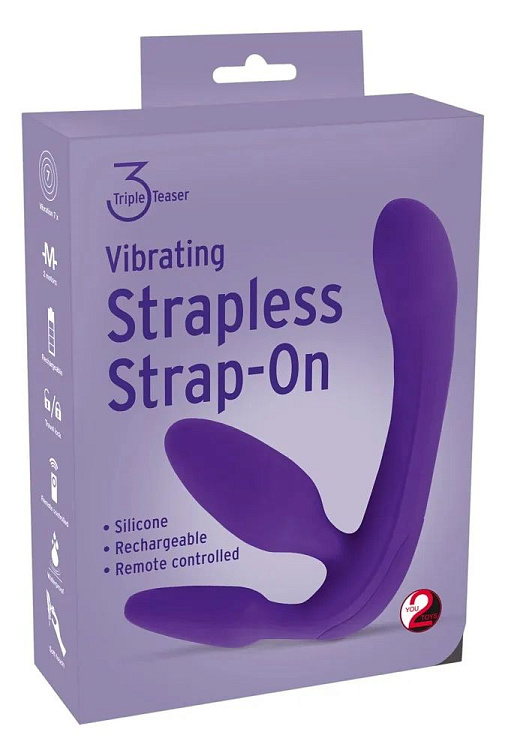 Фиолетовый безремневой вибрострапон Vibrating Strapless Strap-On