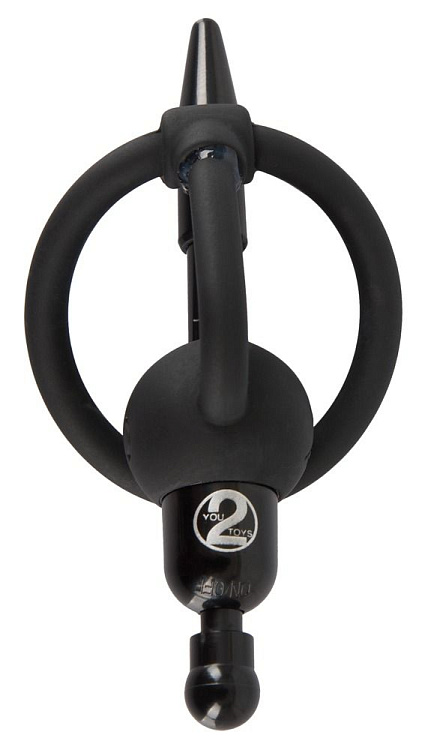 Черный силиконовый дилятор с вибрацией и кольцом PenisPlug with a Glans Ring   Vibration