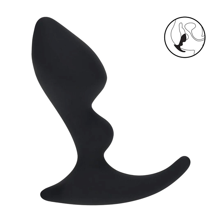 Черная анальная пробка для массажа простаты Double Ripple Silicone Prostate Massager