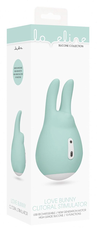Зеленый клиторальный стимулятор Love Bunny с ушками - 9,5 см.