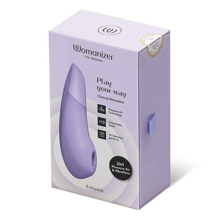 Сиреневый бесконтактный клиторальный стимулятор Womanizer Enhance с вибрацией