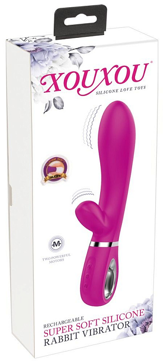 Лиловый вибратор с клиторальным отростком Super Soft Silicone Rabbit Vibrator - 20,2 см.