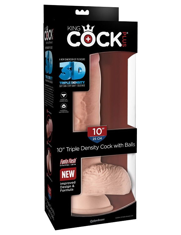 Телесный фаллоимитатор на присоске 10  Triple Density Cock with Balls - 26,7 см.