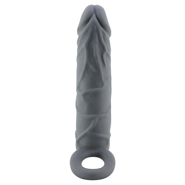 Серая удлиняющая насадка на пенис Large - 18 см.