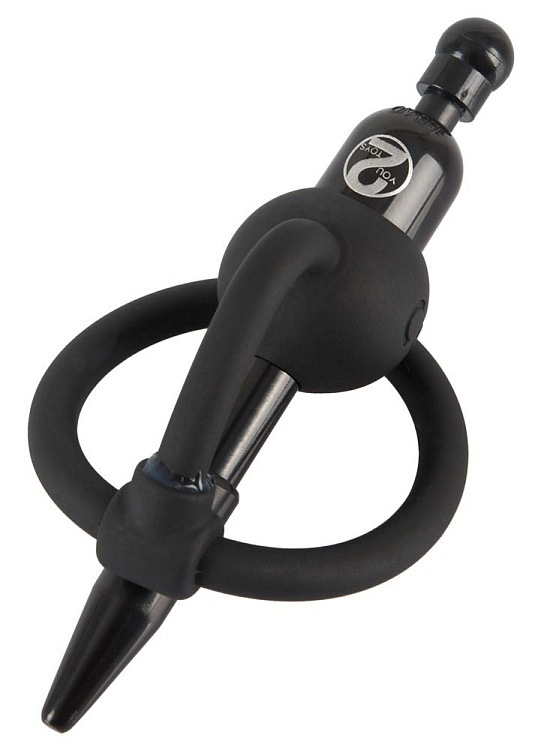 Черный силиконовый дилятор с вибрацией и кольцом PenisPlug with a Glans Ring   Vibration