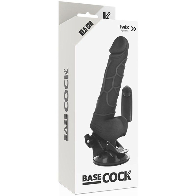 Черный вибратор на мощной присоске Basecock Realistic Vibrator - 18,5 см.