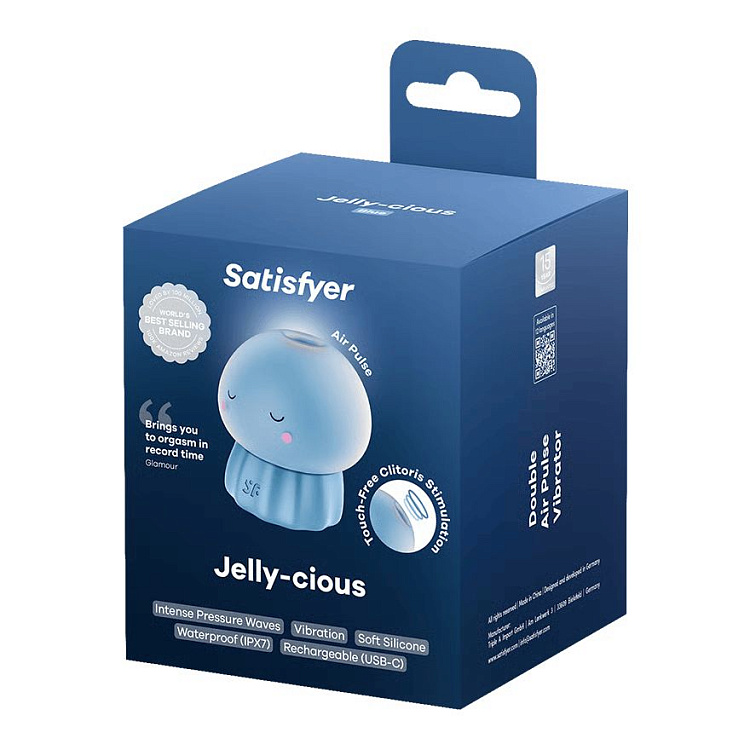 Голубой вакуумный стимулятор клитора в форме медузы Satisfyer Jelly-cious