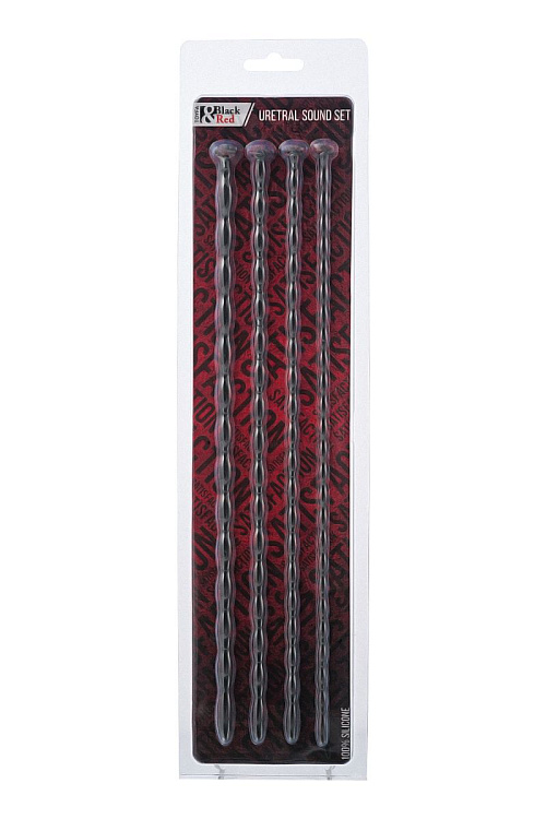 Набор из 4 чёрных уретральных зондов TOYFA Black Red различного диаметра