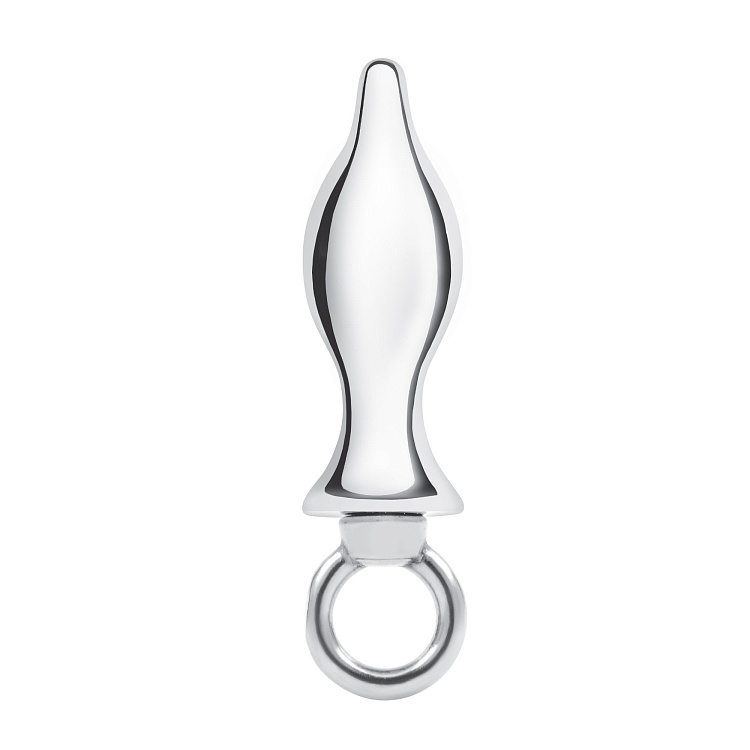 Металлический плаг с кольцом Stainless Steel Metal Tapered Butt Plug With Loop Hardware - 10 см.