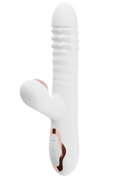 Белый вибратор-кролик с вращающимися шариками и вакуумной стимуляцией