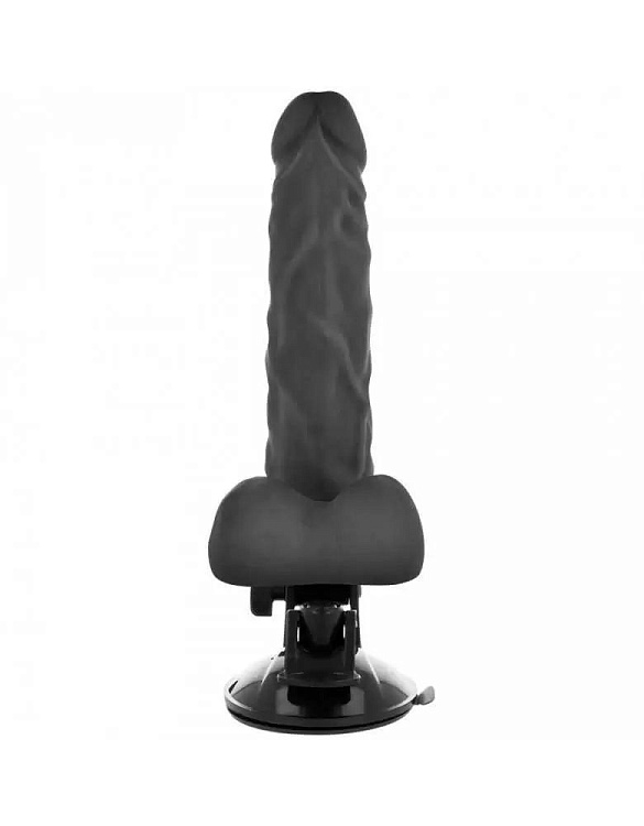 Черный вибратор на мощной присоске Basecock Realistic Vibrator Remote Control - 21 см.