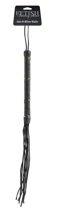Чёрная кожаная плетка Cat-O-Nine Tails - 46,4 см.