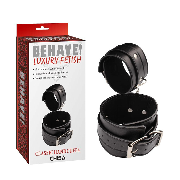 Черные кожаные наручники Classic Hand Cuffs