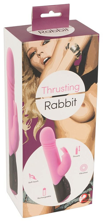 Розовый вибратор-кролик Thrusting Rabbit - 25 см.