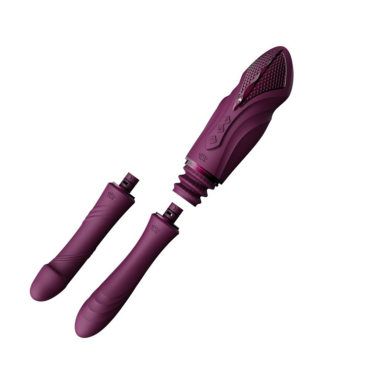 Фиолетовая секс-машина с функцией нагрева, насадками и присоской Sesh