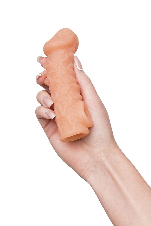 Телесная закрытая насадка с шершавой головкой Cock Sleeve Size S - 13,8 см.