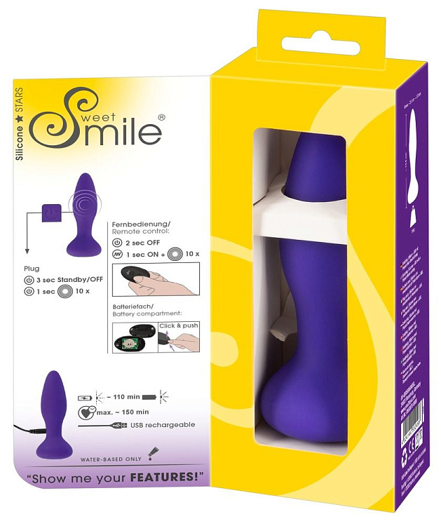 Фиолетовая анальная вибропробка RC Butt Plug - 14,5 см.