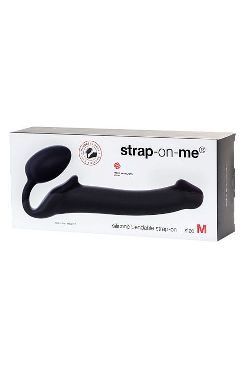 Черный безремневой страпон Silicone Bendable Strap-On M