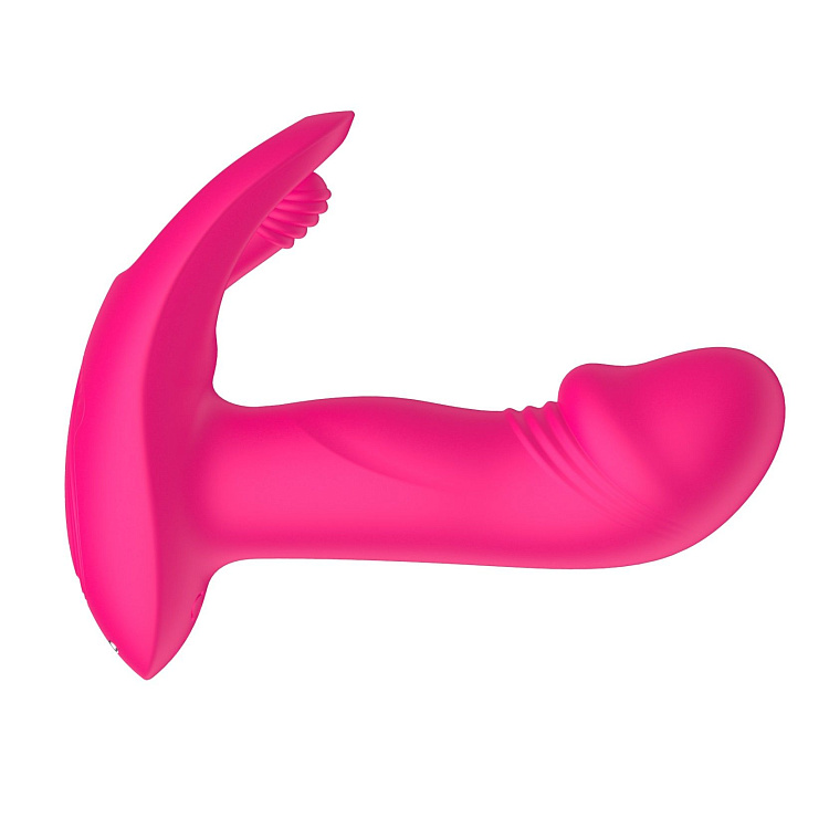 Розовый вагинально-клиторальный вибратор c функцией фингеринга