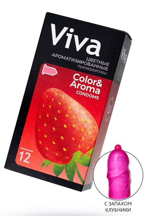 Цветные презервативы VIVA Color Aroma с ароматом клубники - 12 шт.