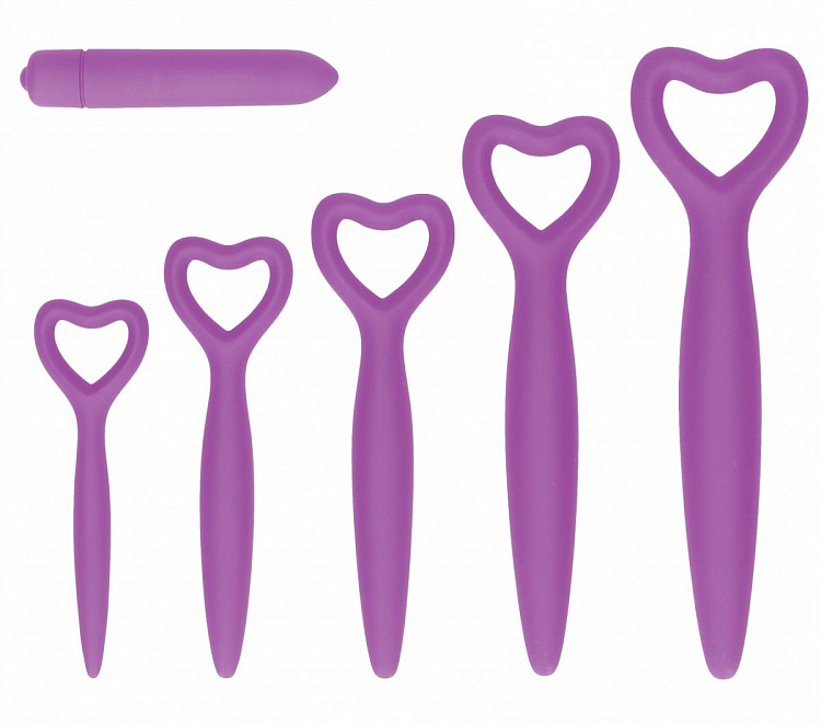 Набор фиолетовых вагинальных расширителей с вибропулей Silicone Vaginal Dilator Set