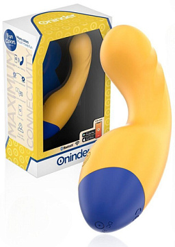 Желтый изогнутый мини-вибратор с управлением через приложение - 14 см.