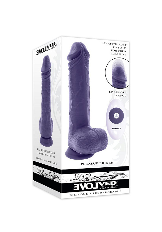 Фиолетовый вибратор на присоске с поступательными движениями Pleasure Rider - 22,2 см.