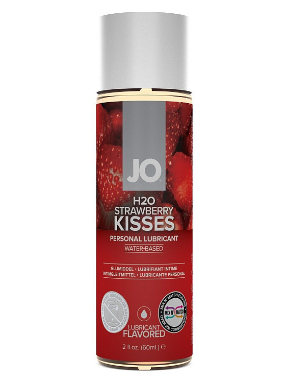 Лубрикант на водной основе с ароматом клубники JO Flavored Strawberry Kiss - 60 мл.