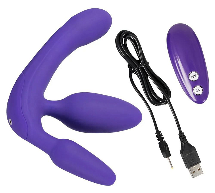 Фиолетовый безремневой вибрострапон Vibrating Strapless Strap-On