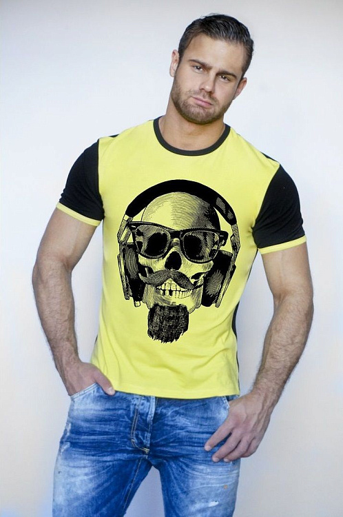 Мужская футболка с принтом в виде черепа в наушниках