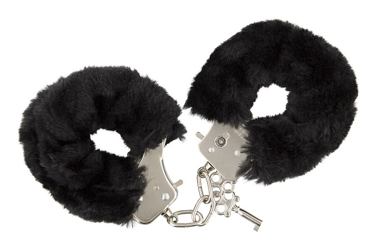 Чёрные меховые наручники с ключиками Furry Handcuffs