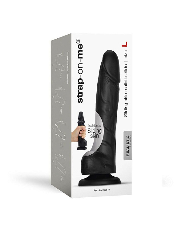 Черный фаллоимитатор Strap-On-Me Sliding Skin Realistic Dildo size L