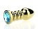 Золотистая фигурная анальная пробка с голубым стразом - 10,3 см.