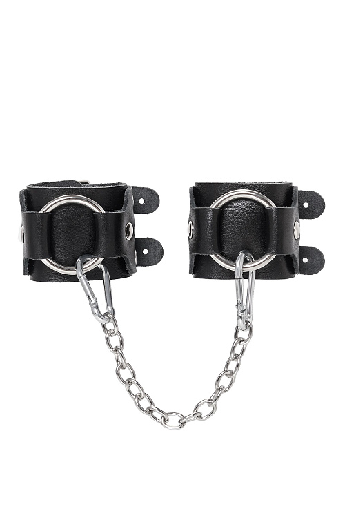 Черные кожаные наручники-браслеты с двумя ремешками