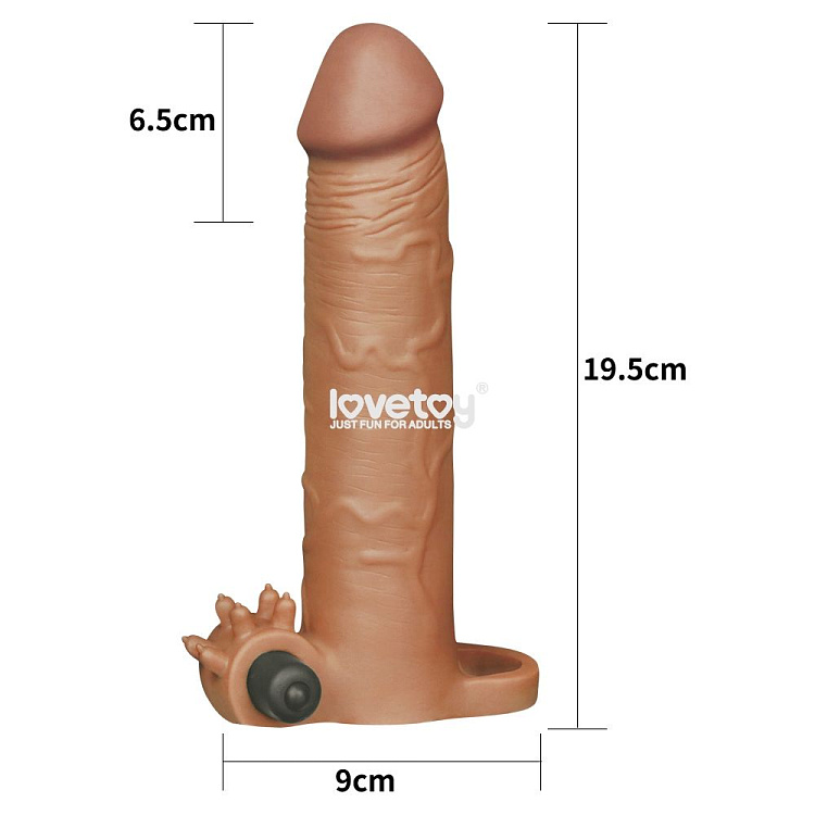 Коричневая вибронасадка-удлинитель на пенис Add 3 Pleasure X Tender Vibrating Penis Sleeve - 19,5 см.