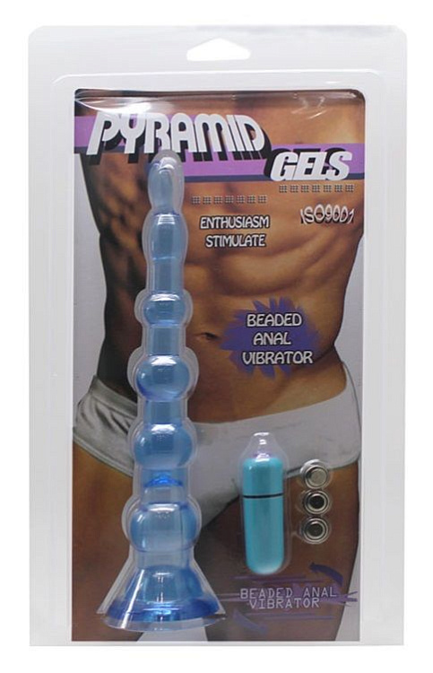 Синяя анальная цепочка с пулькой EROTICON PYRAMID GELS - 21,5 см.