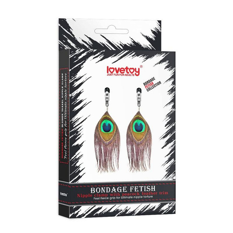 Зажимы на соски с павлиньими перьями Nipple Clamp With Peacock Feather Trim