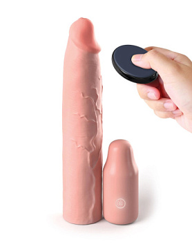 Телесная вибронасадка на член 3  Vibrating Mega X-tension with Remote - 22,9 см.