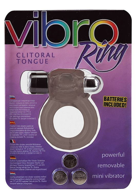Дымчатое эрекционное кольцо VIBRO RING CLITORAL TONGUE BLACK